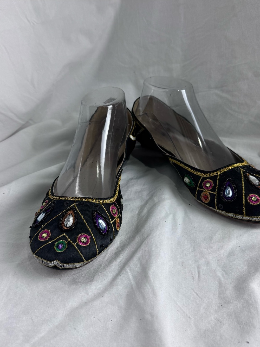 Black Embellished Women's Boho Festival Slip-On Flats (shoes 7)